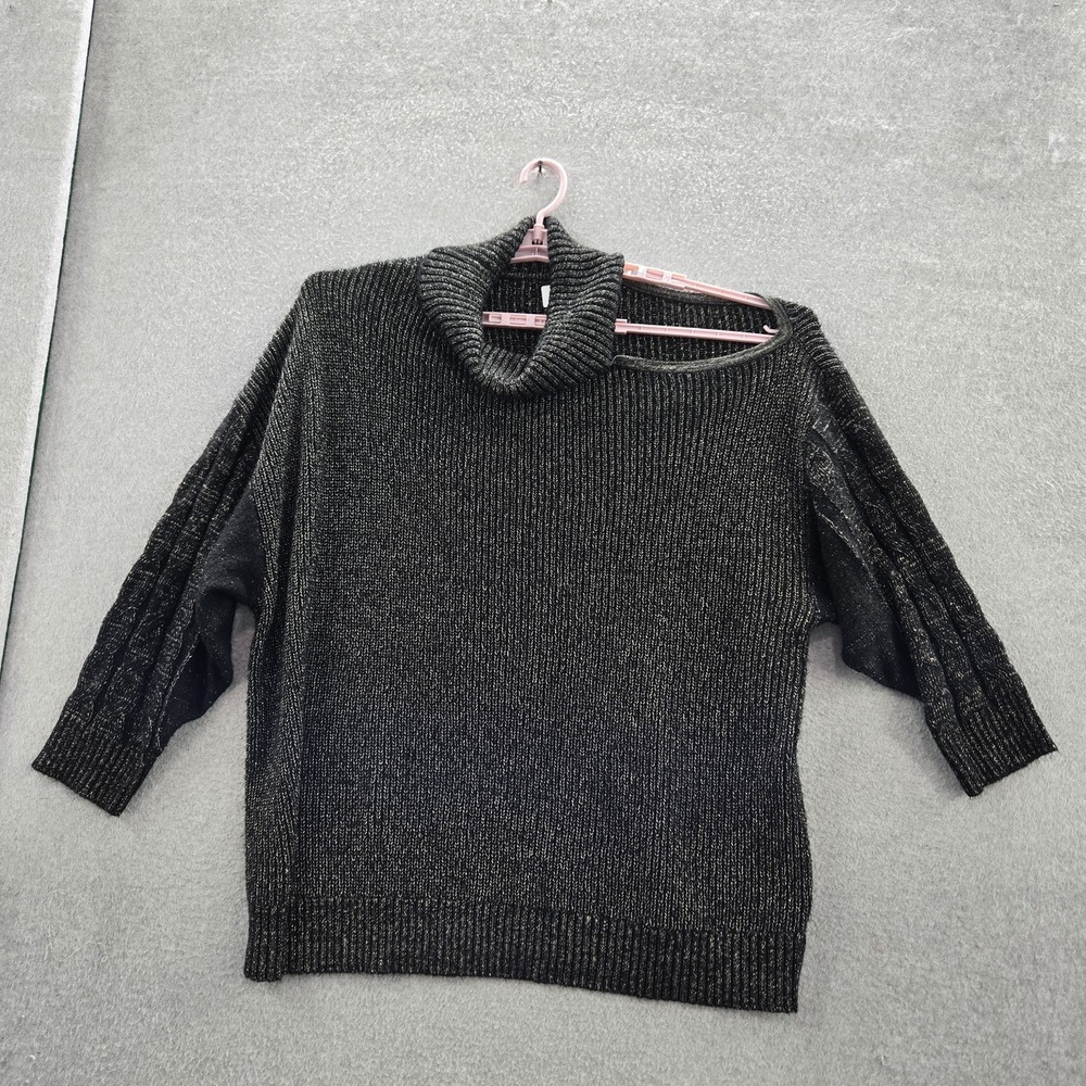 Torrid Women Sweater 5 Black Ribbed Metallic 3/4 Sleeve Turtleneck